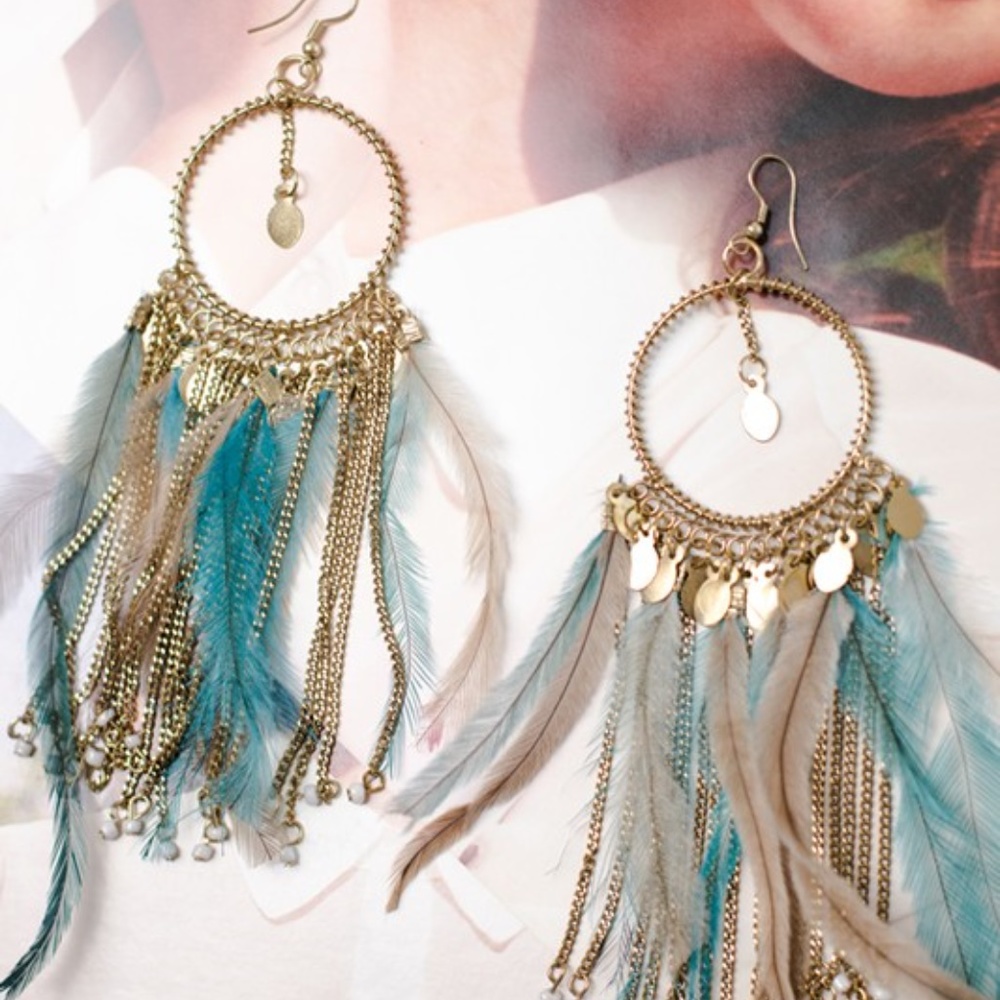 Boho Feather Hoop Earrings - Picture 4 of 4